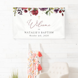 Burgundy Flowers, Pink Flowers, Baptism Welcome Banner