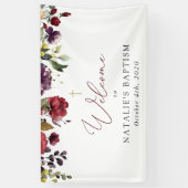 Burgundy Flowers, Pink Flowers, Baptism Welcome Banner (Vertikal)