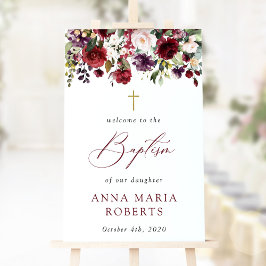 Burgundy Flowers, Pink Flowers, Baptism Welcome Poster