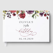 Burgundy Flowers, Pink Flowers, Boho, Birthday Gästebuch (Vorderseite)