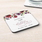 Burgundy Flowers, Pink Flowers, Boho, Birthday Getränkeuntersetzer (Linke Seite)