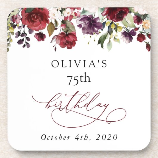 Burgundy Flowers, Pink Flowers, Boho, Birthday Getränkeuntersetzer (Vorderseite)