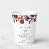 Burgundy Flowers, Pink Flowers, Boho, Birthday Pappbecher (Rückseite)