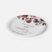 Burgundy Flowers, Pink Flowers, Boho, Birthday Pappteller (Schrägansicht)