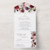 Burgundy Flowers, Pink Flowers, Boho, Confirmation All In One Einladung (Innen Boden)
