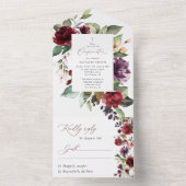 Burgundy Flowers, Pink Flowers, Boho, Confirmation All In One Einladung (Innen Boden)