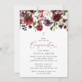 Burgundy Flowers, Pink Flowers, Boho, Confirmation Einladung (Vorderseite)