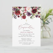 Burgundy Flowers, Pink Flowers, Boho, Confirmation Einladung (Stehend Vorderseite)