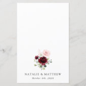 Burgundy Flowers, Pink Flowers, Boho, Wedding Menu (Rückseite)