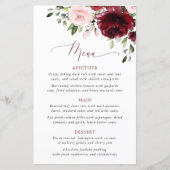 Burgundy Flowers, Pink Flowers, Boho, Wedding Menu (Vorderseite)
