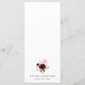 Burgundy Flowers, Pink Flowers, Boho, Wedding Menu Menükarte (Rückseite)