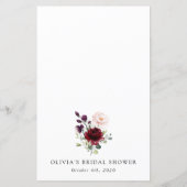 Burgundy Flowers, Pink Flowers, Bridal Shower Menu (Rückseite)