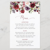 Burgundy Flowers, Pink Flowers, Bridal Shower Menu (Vorderseite)