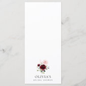Burgundy Flowers, Pink Flowers, Bridal Shower Menu Menükarte (Rückseite)