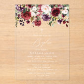 Burgundy Flowers, Pink Flowers, Floral Baptism Acryleinladungen (Vorderseite)