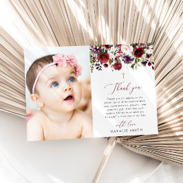 Burgundy Flowers, Pink Flowers, Floral Baptism Dankeskarte