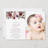Burgundy Flowers, Pink Flowers, Floral Baptism Einladung (Vorderseite)
