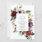 Burgundy Flowers, Pink Flowers, Floral Baptism Einladung (Vorderseite)