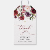 Burgundy Flowers, Pink Flowers, Floral Baptism Geschenkanhänger (Vorderseite)