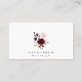 Burgundy Flowers, Pink Flowers, Floral Baptism Platzkarte (Rückseite)