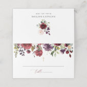 Burgundy Flowers, Pink Flowers, Floral Baptism Platzkarte (Außenseite Aufgefaltet)