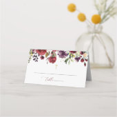 Burgundy Flowers, Pink Flowers, Floral Baptism Platzkarte (Vorderseite)