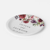 Burgundy Flowers, Pink Flowers, Greenery, Wedding Pappteller (Schrägansicht)