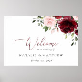 Burgundy Flowers, Pink Flowers, Wedding Welcome Poster (Vorne)