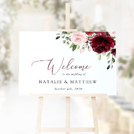 Burgundy Flowers, Pink Flowers, Wedding Welcome Poster