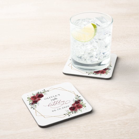Burgundy Flowers, Red Flowers, Boho, Birthday Getränkeuntersetzer (Rechte Seite)