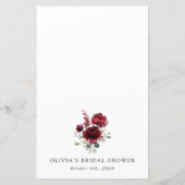 Burgundy Flowers, Red Flowers, Bridal Shower Menu (Rückseite)