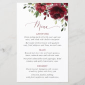 Burgundy Flowers, Red Flowers, Bridal Shower Menu (Vorderseite)
