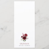 Burgundy Flowers, Red Flowers, Bridal Shower Menu Menükarte (Rückseite)