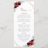 Burgundy Flowers, Red Flowers, Bridal Shower Menu Menükarte (Vorderseite)