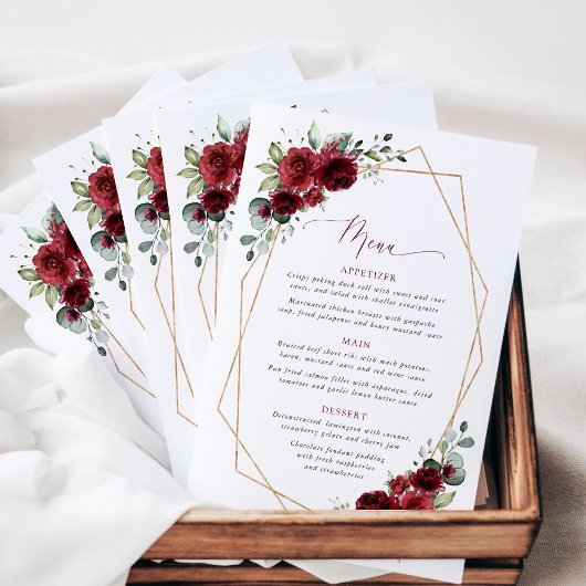 Burgundy Flowers, Red Flowers, Floral Wedding Menu