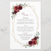 Burgundy Flowers, Red Flowers, Floral Wedding Menu (Vorderseite)