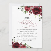 Burgundy Flowers, Red Flowers, Greenery, Birthday Einladung (Vorderseite)