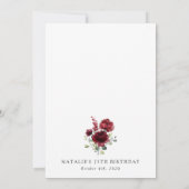 Burgundy Flowers, Red Flowers, Greenery, Birthday Einladung (Rückseite)