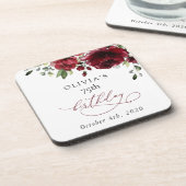 Burgundy Flowers, Red Flowers, Greenery, Birthday Getränkeuntersetzer (Linke Seite)