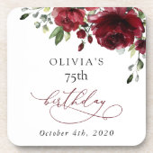 Burgundy Flowers, Red Flowers, Greenery, Birthday Getränkeuntersetzer (Vorderseite)