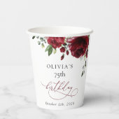 Burgundy Flowers, Red Flowers, Greenery, Birthday Pappbecher (Rückseite)