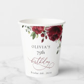 Burgundy Flowers, Red Flowers, Greenery, Birthday Pappbecher (Vorderseite)