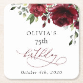 Burgundy Flowers, Red Flowers, Greenery, Birthday Rechteckiger Pappuntersetzer (Vorderseite)