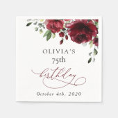 Burgundy Flowers, Red Flowers, Greenery, Birthday Serviette (Vorderseite)
