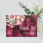 Burgundy Foil Gold Glitzer Hochzeit Dankeschön Car Einladung (Stehend Vorderseite)