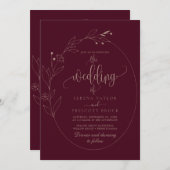 Burgundy Foliage Calligraphy All in one Wedding Einladung (Vorne/Hinten)