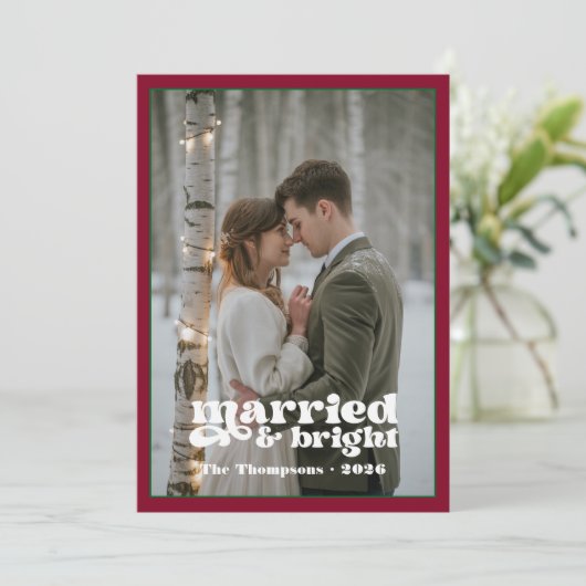 Burgundy & Forest Green NewWed Weihnachten (Stehend Vorderseite)