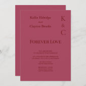 Burgundy Forever Love Wedding Einladung (Vorne/Hinten)