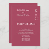 Burgundy Forever Love Wedding Einladung (Vorne/Hinten)