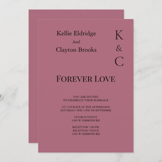 Burgundy Forever Love Wedding Einladung (Vorne/Hinten)